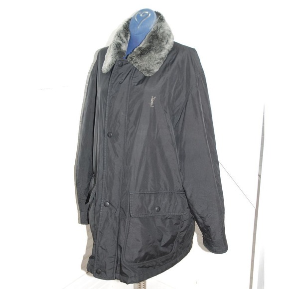 Vintage Yves St Laurent Womens coat Large faux fur Full Zip Puffer Jacket - Picture 1 of 16